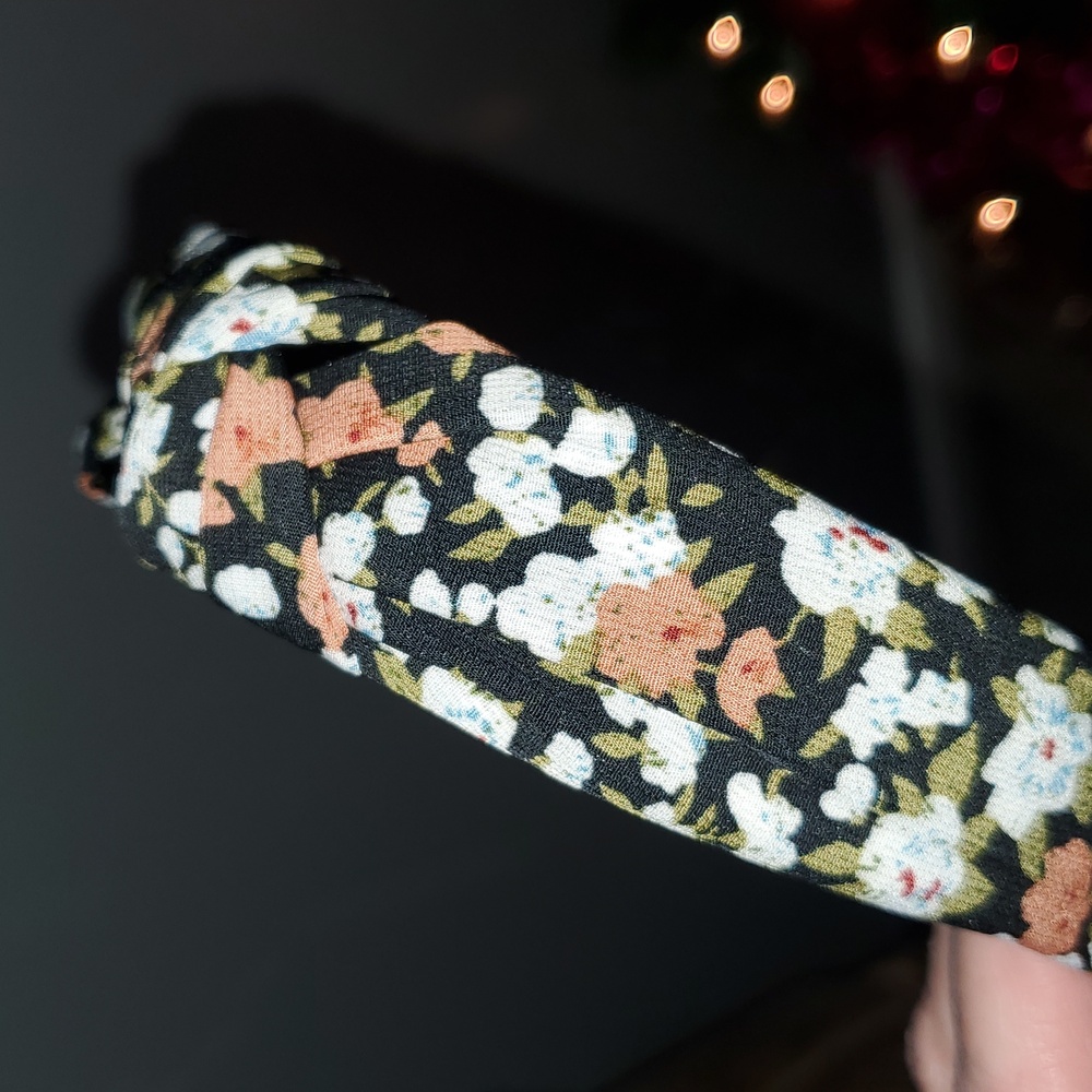 New handmade boutique floral top knot flexible wide headband - Picture 4 of 5